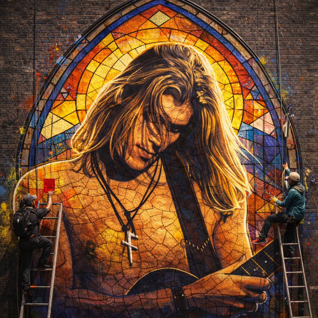 M. Devine stained glass poster